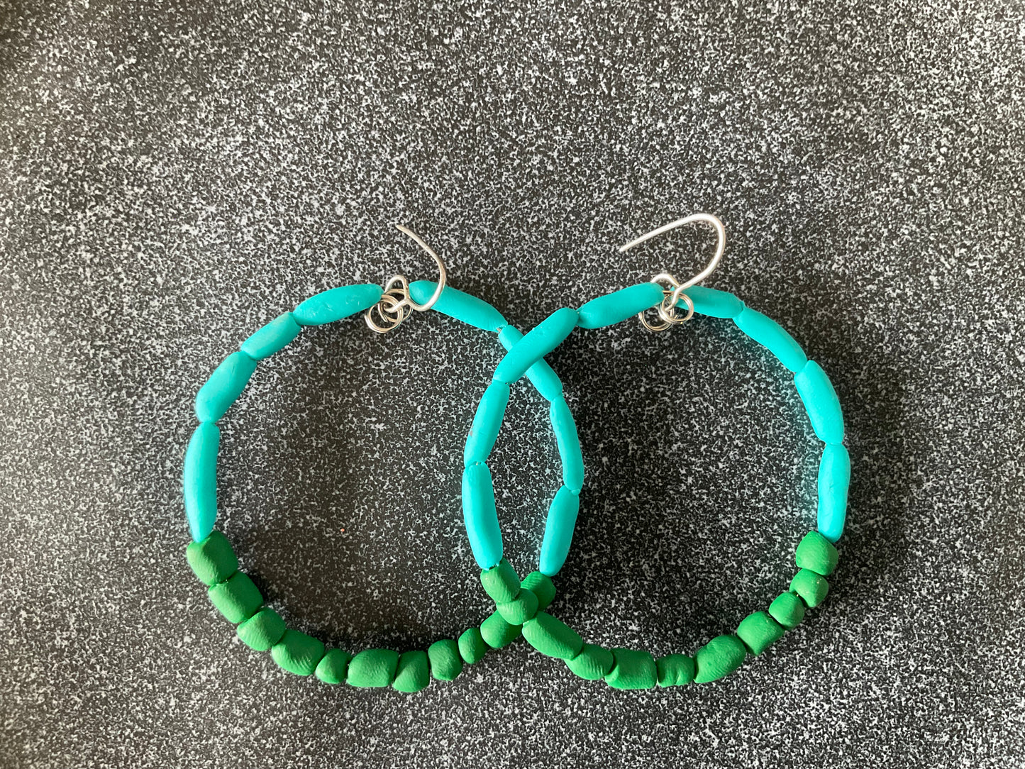 Hand rolled clay earrings -Turquoise + jade