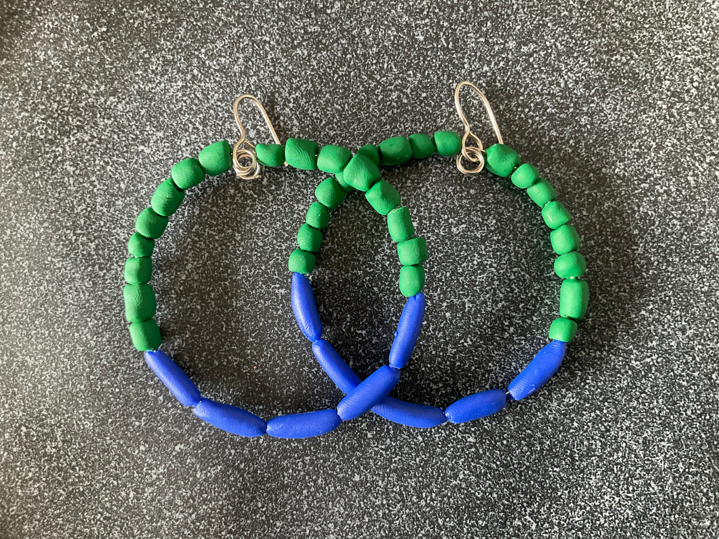 Hand rolled clay earrings - lapis blue + jade