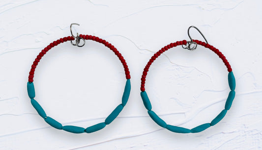 Hola Hoops - vermilion glass + turquoise