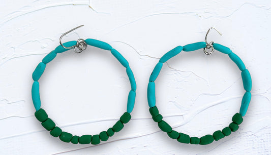 Hand rolled clay earrings -Turquoise + jade